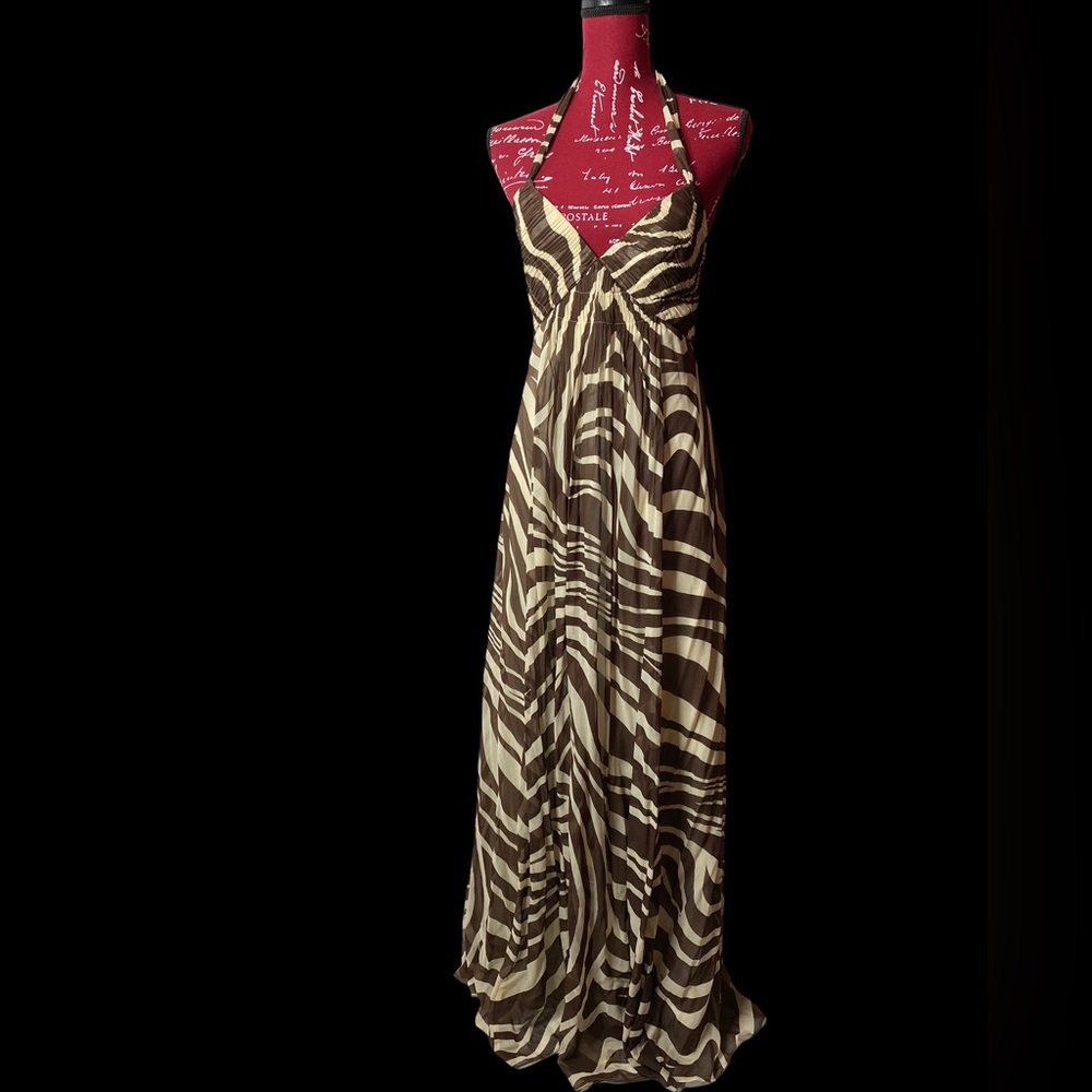 BCBGMaxAzria Zebra Print Silk Maxi Dress - Brown and CreaM Size 6 NWT